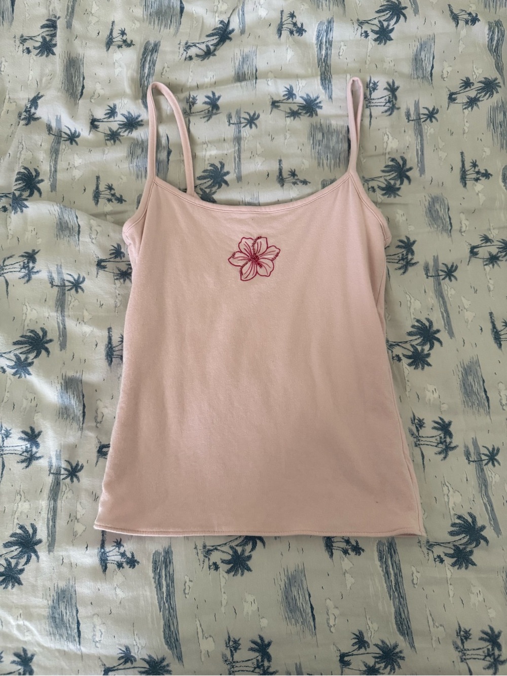 Hollister light pink tank top with floral embroidery size small